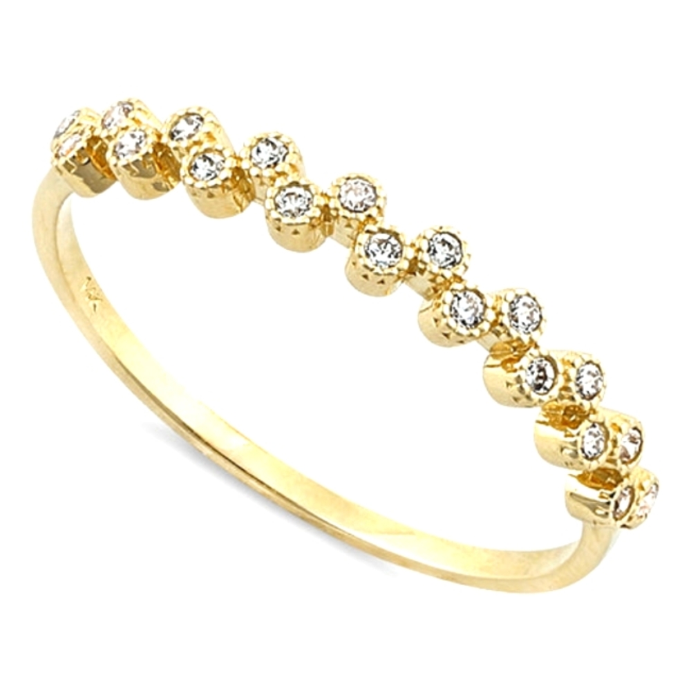 Solid 14K Yellow Gold Thin Classic Round Clear CZ Ring